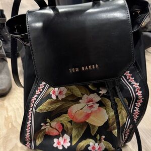Ted Baker Black Floral Drawstring Backpack